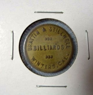 Vintage Brattin & Stillwell Billiards 5 Cent Billiard Metal Token Winters Calif.