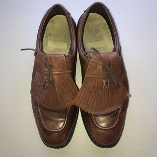 Vintage Footjoy Mens Golf Shoes 9.  5 D Brown Leather Kiltie Metal Spikes Fjs