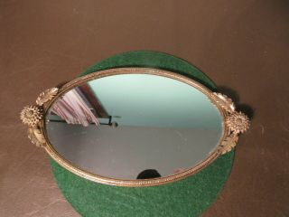 Vintage Hollywood Regency Vanity Dresser Mirror Perfume Tray Gold Floral Leaf