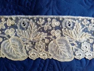 Long Length Of Antique Hand Made Brussels Duchesse Lace 200 " X 3 1/4 "