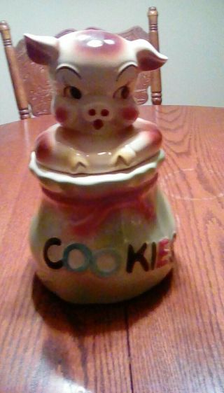 Vintage American Bisque Pig In Poke Cookie Jar