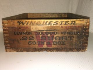 Antique Winchester 22 Short Lesmok Powder Small Arms Ammo Wooden Factory Box