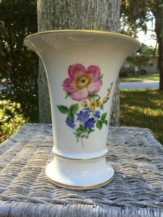 Vintage Meissen Porcelain Pure White Trumpet Vase Pink Anemone Flower Floral