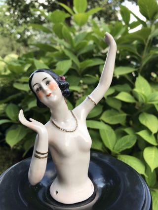 Antique German Porcelain Art Deco Fasold & Stauch Half Doll Flapper Pincushion