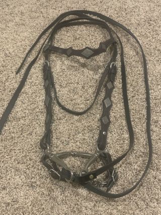 Vintage Show Bridle Leather With Silver Diamond Shapes Tom Thumb Bit Reins Brown
