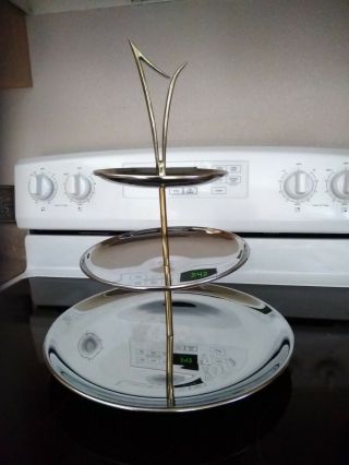 Mid Modern Vintage Kromex 3 Tiered Serving Tray For Desserts Appetizers,  Goodies