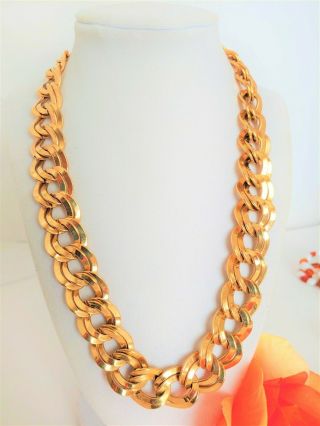 Vintage Wide Double Link Gold Chain Necklace Gold Tone Monet