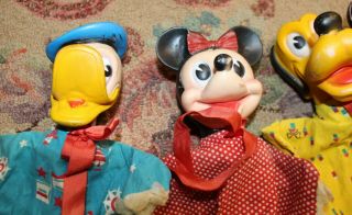 4 Vintage Antique Walt Disney Puppets Mickey Minnie Mouse Donald Duck Goofy 1959 2