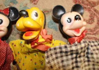 4 Vintage Antique Walt Disney Puppets Mickey Minnie Mouse Donald Duck Goofy 1959 3