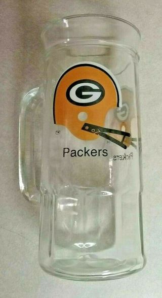 Vintage Nfl Green Bay Packers Football Glass Beer Mug Stein 7 " Tall 20 Oz.