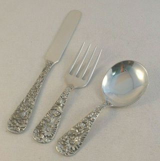 Repousse By Kirk Sterling 3 Piece Baby Set Fork,  Spoon,  & Knife