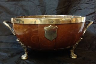 Antique Art Deco Coopered Wood With Silver Plated Mounts & Handles Fruit Bowl