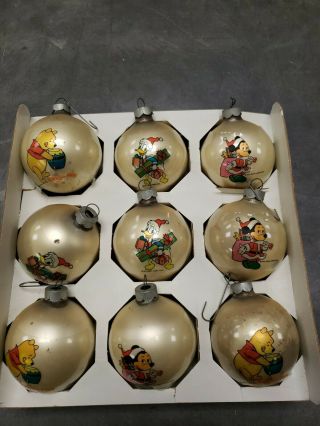 Vintage Disney Sears Glass Christmas Ornaments Pooh Mickey Donald Orignal Box
