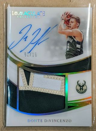 2018 - 19 Immaculate Donte Divencenzo Rc Auto Logo Jersey Patch Gold 1/10 Card