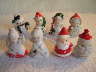 8 Vintage Christmas Ceramic Table Card Place Holders Santas/snowman/angels/elves