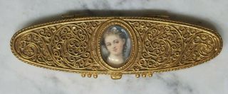Vintage 1950s Estee Lauder Solid Perfume Compact Gold Cameo 4 " Wide Elongated