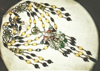 Huge Vintage Czech Beaded Necklace Egyptian Pharaoh Pendant