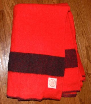 Hb Vintage Red Hudsons Bay Style Wool Blanket,  Black Strip 75 X 54 In.