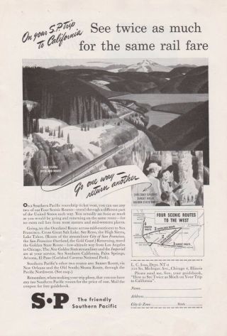 Southern Pacific Railroad 1948 Vintage Advertisement Train Route Map