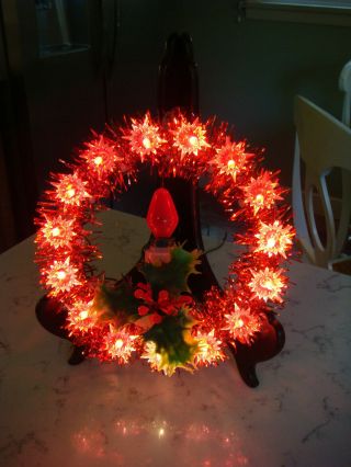 Vintage 16 Light Tree Top Wreath Holly Candle Christmas Blinking Lights C7 Lite