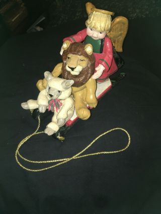Vintage House Of Hatten Peaceable Kingdom Angel On Sleigh With Lion And Sheep