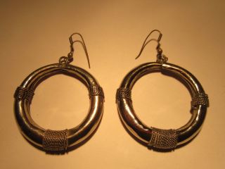 Vintage Large Chunky 3 Inch Puffy Graduated Bali Style Hoop Earrings 24 Gms