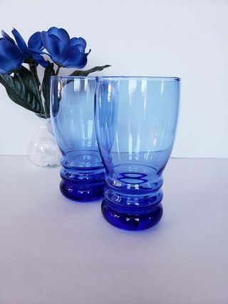 Vintage Cobalt Blue Drinking Glass Tumblers 20.  25 Oz Set Of 2