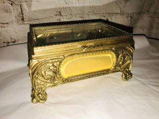 Vintage Matson Ormolu Gold Gilt Large Jewelry Box Bevel Glass