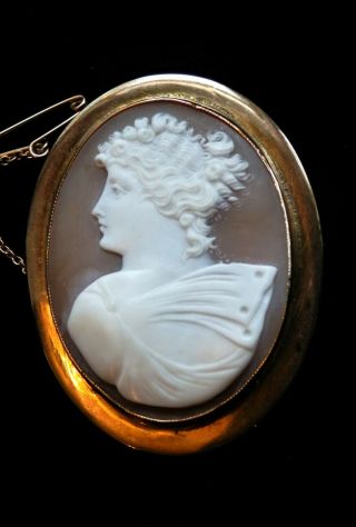 Large Antique Victorian Fine Portrait Cameo Brooch Pin 9 Ct Gold 12.  9 G