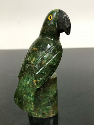 Vtg Carved Stone Green Rock Parrot Bird Art Statue Miniature Figure Sculpture