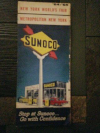 1964 1965 Sunoco Oil Road Map York Worlds Fair Metropolitan Vintage