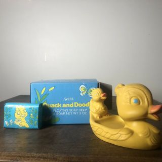 Vintage Avon 1974 Quack And Doodle Floating Rubber Ducky Duck Soap Dish & Soap