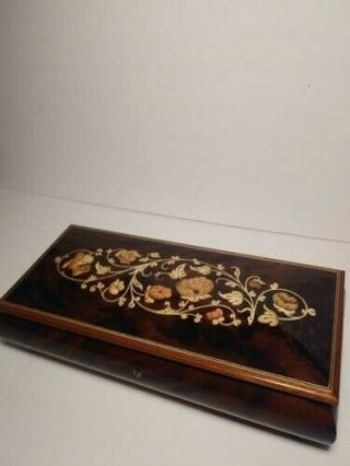Vintage Wooden Jewelry Musical Box Made In Italy Flower Inlay Sorrento