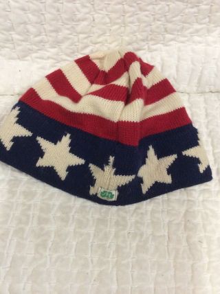 Vintage Moriarty Stowe Vt Handmade Wool Alpine Beanie Ski Hat American Flag