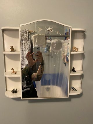 Vintage Mid - Century Art Deco Metal Mirrored Medicine Cabinet With Side Shelves