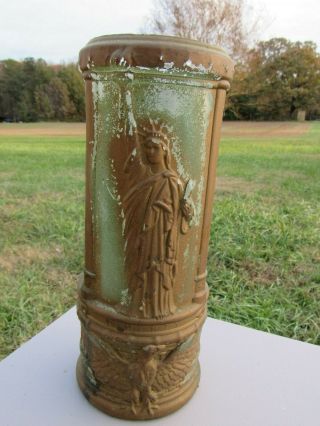 Vintage Goofus Glass Vase With Statue Of Liberty,  12.  5 " Tall