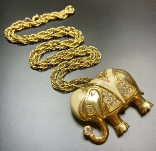 Signed K.  J.  L For Avon Vintage Necklace/ Brooch Pin Large Elephant 24” Chain