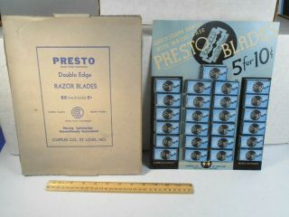 Vintage Presto Double Edge Razor Blade Store Display W/ 125 Blades & Box