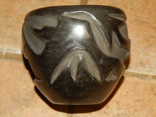 Vtg Santa Clara Pueblo Blackware Hand Coiled Pottery Vase,  Signed By Artist