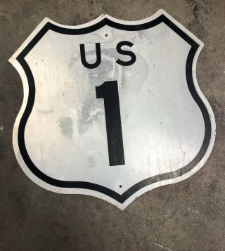 Route 1 Highway Road Sign U.  S.  Shield 24” Aluminum Die Cut Authentic