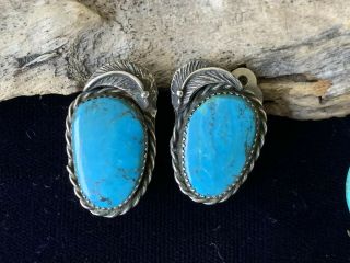 Vintage Native American Turquoise Sterling Silver Clip On Earrings