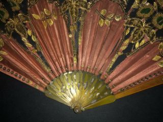 ANTIQUE FRENCH EMPIRE CARVED HORN GOLD EMBROIDERED SILK LEAF FAN 2