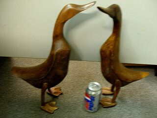 Vintage Pair Huge Folk Art Hand Carved Wooden Geese Figurines 18 " Goose Duck