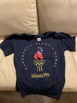 Atlanta 1996 Olympics Torch Logo Blue T - Shirt Adult L Without Tags S/h