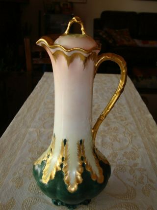 Antique Limoges Gda Hand Painted Chocolate Coffee Tea Pot,  Pitcher,  12 "