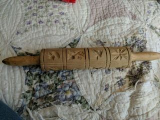 Vintage Embossing Rolling Pin Birds Flowers Owls Cross Patterns Carved Wood
