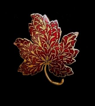 Vtg Mma Red/gold Cloisonne Enamel Maple Leaf Pin Brooch Metropolitan Museum 1985