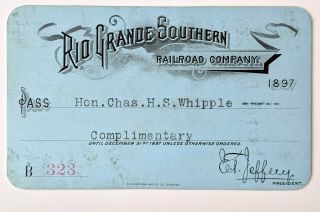 1897 Rio Grande Southern Railroad Co.  Annual Pass C H S Whipple Cooper Anderson