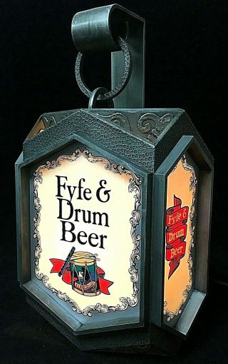 Vintage Fyfe & Drum Beer Light Up Plastic Bar Advertising Sign Lantern Style