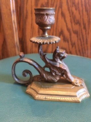 dragon candle holder gargoyle winged griffin old vintage cast brass 3